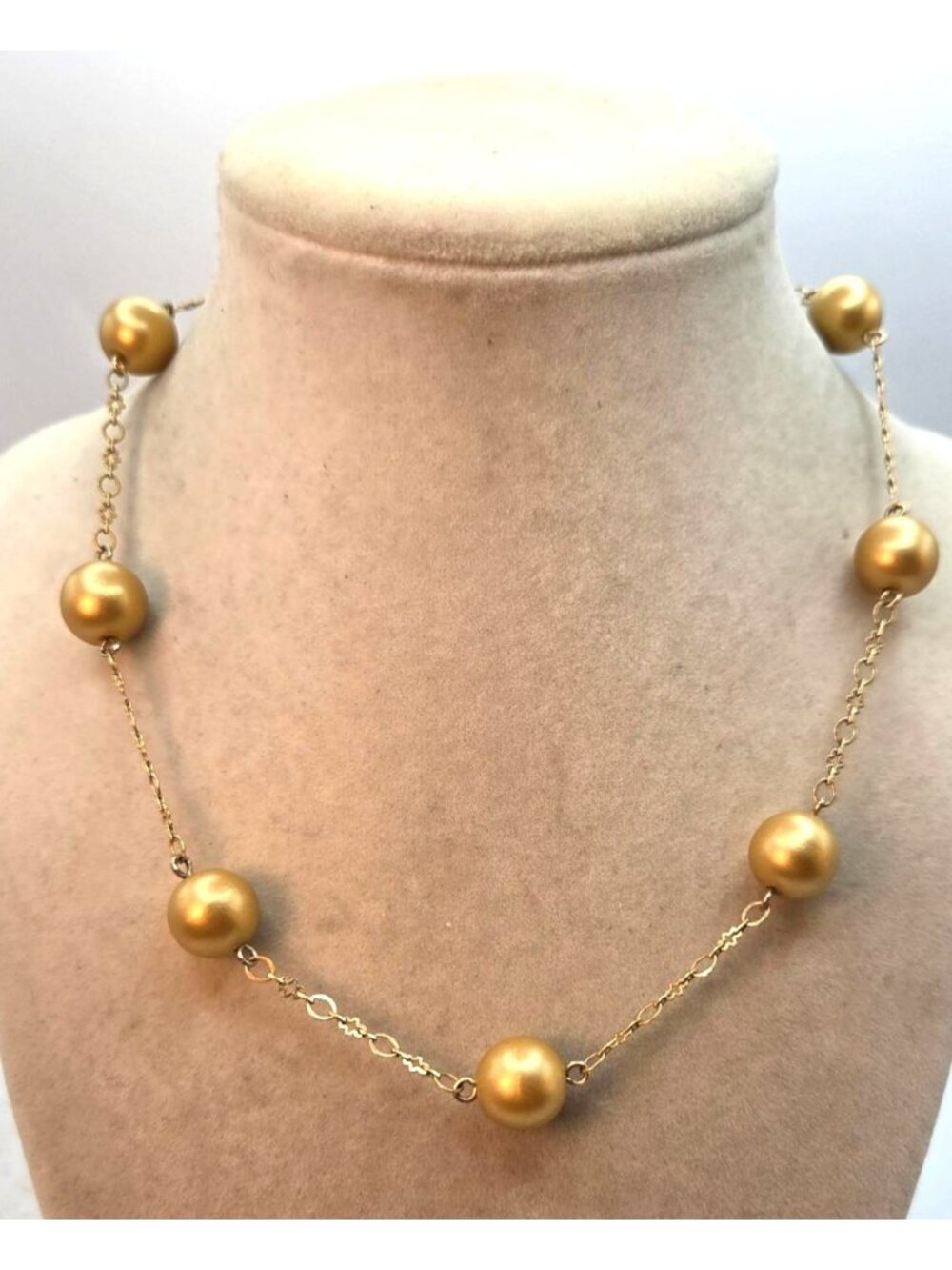 Gold Acrylic Beaded Necklace With Chain Links - Floating Beads